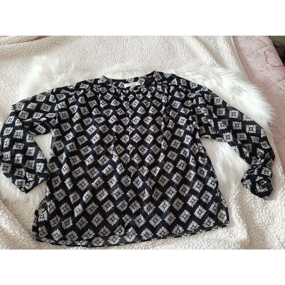 Loft Blue floral Semi sheer sz medium blouse